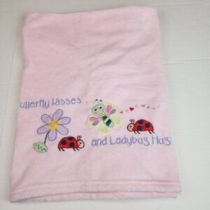 Pink baby girl blanket butterfly kisses ladybug hugs